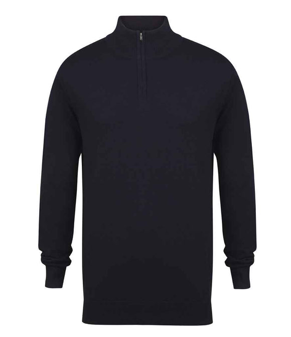 Zip Neck Knitted Sweater - Navy