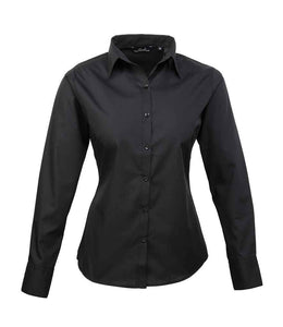 Ladies Long Sleeve Poplin Blouse - Black