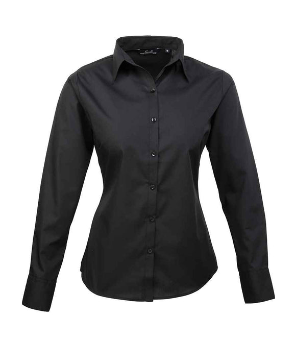 Ladies Long Sleeve Poplin Blouse - Black