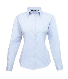 Ladies Long Sleeve Poplin Blouse - Light Blue