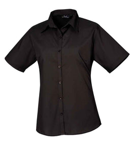 Ladies Short Sleeve Poplin Blouse - Black