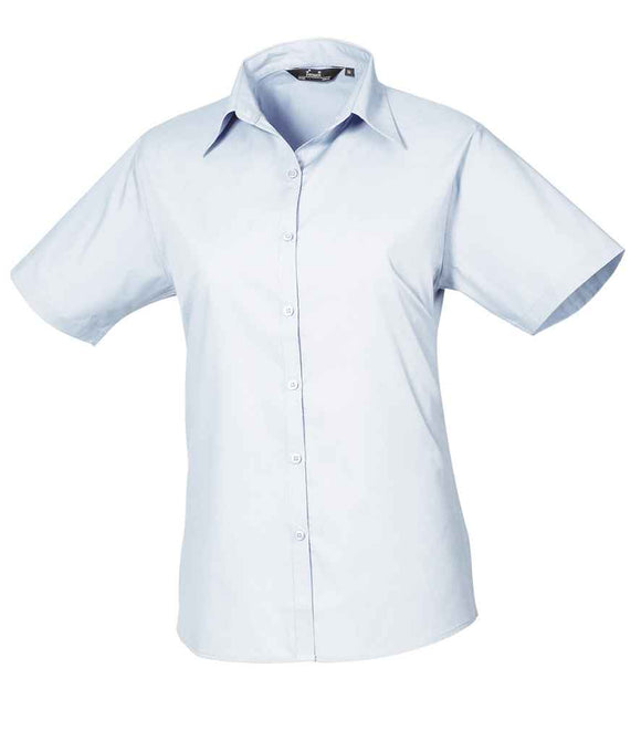 Ladies Short Sleeve Poplin Blouse - Light Blue