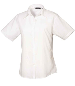 Ladies Short Sleeve Poplin Blouse - White