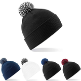 Pom-Pom Beanie Woven - With Front Centre Embroidery